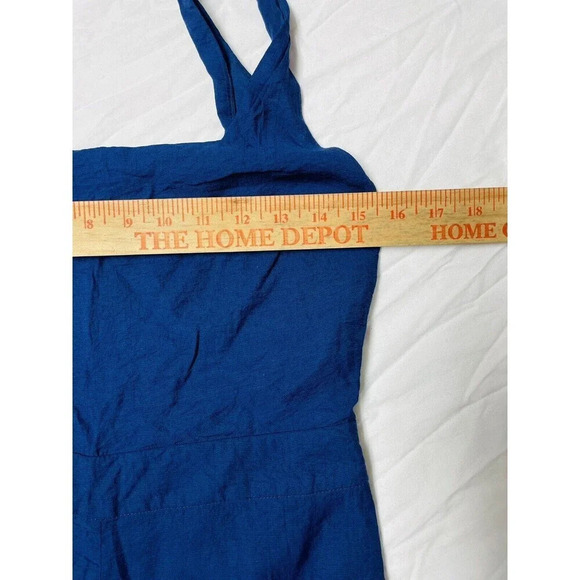 Line And Dot Womens Small Tie Shoulder Romper Jumpsuit Shorts Blue Straps Zip - Picture 8 of 11